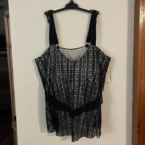 CURVE by Sunsets Black Diamond Ava Tiered Tankini Top,Size 18 DD/E,NWT